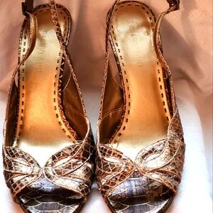 Gianni Bini 3 1/2" Heel Slingback Sandal Leather Snakeskin Print Size 9 M